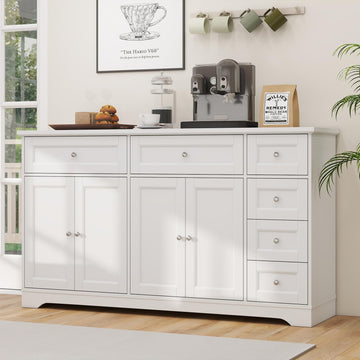 Large Buffet Cabinet with Storage, 59" Kitchen Cabinet with 4 Doors, 6 Drawers & 2 Adjustable Shelves, Modern