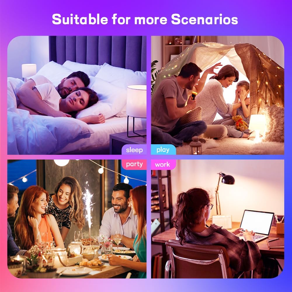 Smart Led Light Bulbs, Wi-Fi Magic Home Light Bulbs for Alexa & Google Assistant, E26, A19 Music Sync Color Changing
