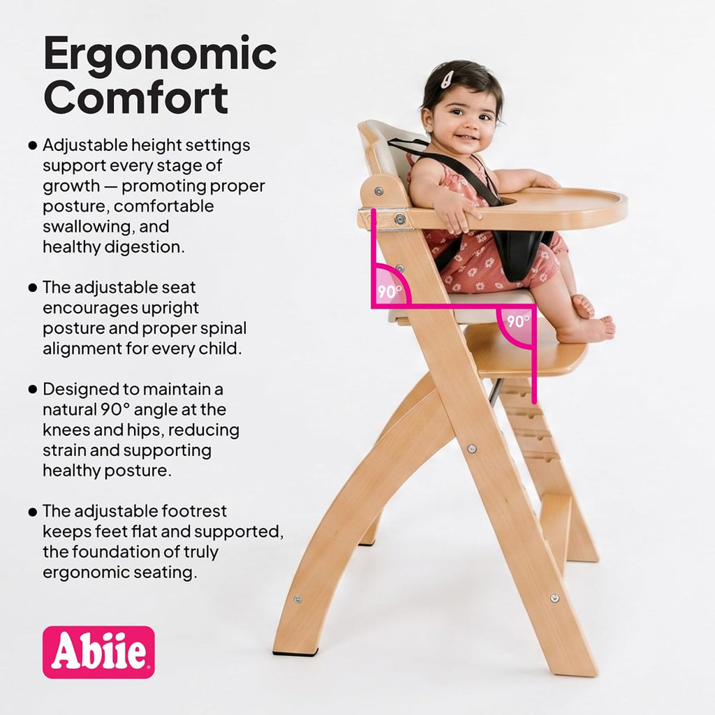 Beyond Junior Convertible Wooden High Chair with Removable Tray | 3-in-1 Adjustable Highchair for Babies & Toddlers