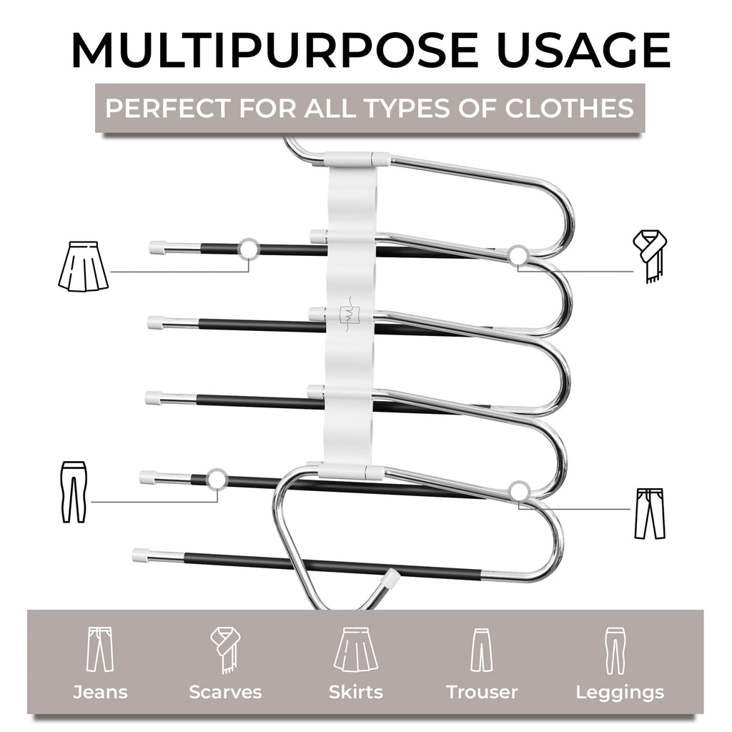 Pants Hangers Space Saving - 4 Pack - Non-Slip Multi-Layer Space Saving Hangers - Multifunctional Clothing Rack for