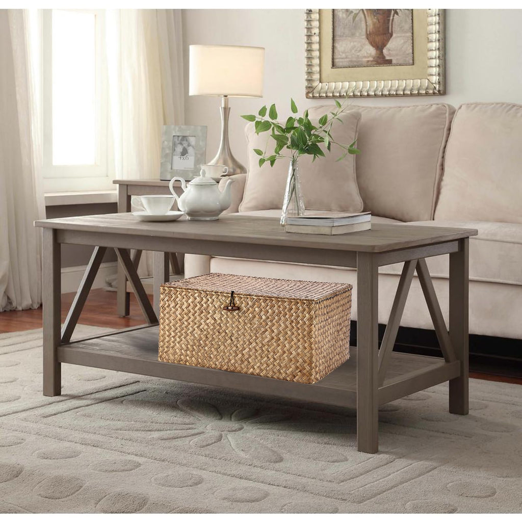 Wicker Shelf Baskets Bin with Lid Woven Storage Box, Coffee X-Large