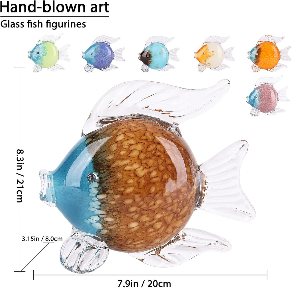 Large Glass Fish Figurines Hand Blown Glass Fish Statue and Sculpture Home Decor, Murano Animal Tropical Sea Glass