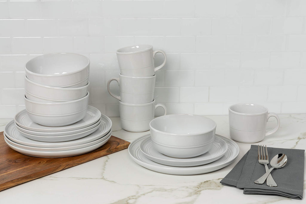 Double Line 16 Piece Dinnerware Set, White