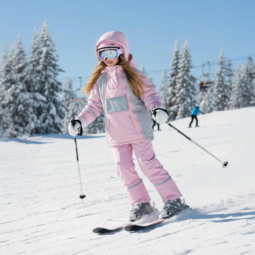 Kids 2 Piece Snowsuit Set Winter Hooded Puffer Jacket & Snow Bib Pants Ultralight Outfit Boy Girl Ski Suits