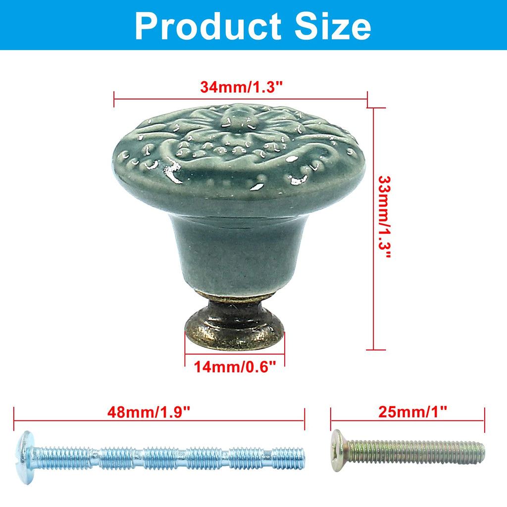 Green Ceramic Cabinet Knobs, 34mm / 1.3 Inch, 15Pcs