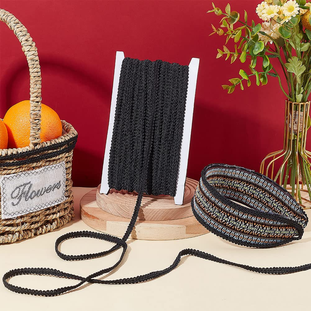 PandaHall 27 Yards Black Braid Lace Trim, 1/4 inch Polyester Gimp Braid Trim Centipede Braid Trim Decorative Craft