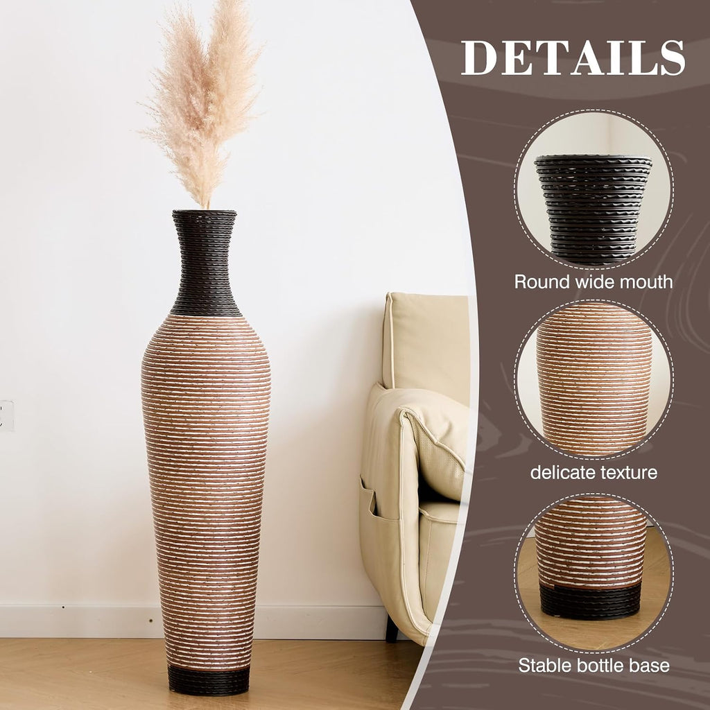 39.4" Tall Floor Vase, Handcrafted PVC Modern Textured Brown & Black Decorative Vase, Large Boho Standing Vase