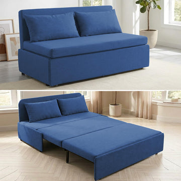 Queen Size Sofa Bed, Linen Pull Out Sleeper Couch Beds, 62" W 2-in-1 Modern Convertible Sofa, Pull Out Sleeper Sofa
