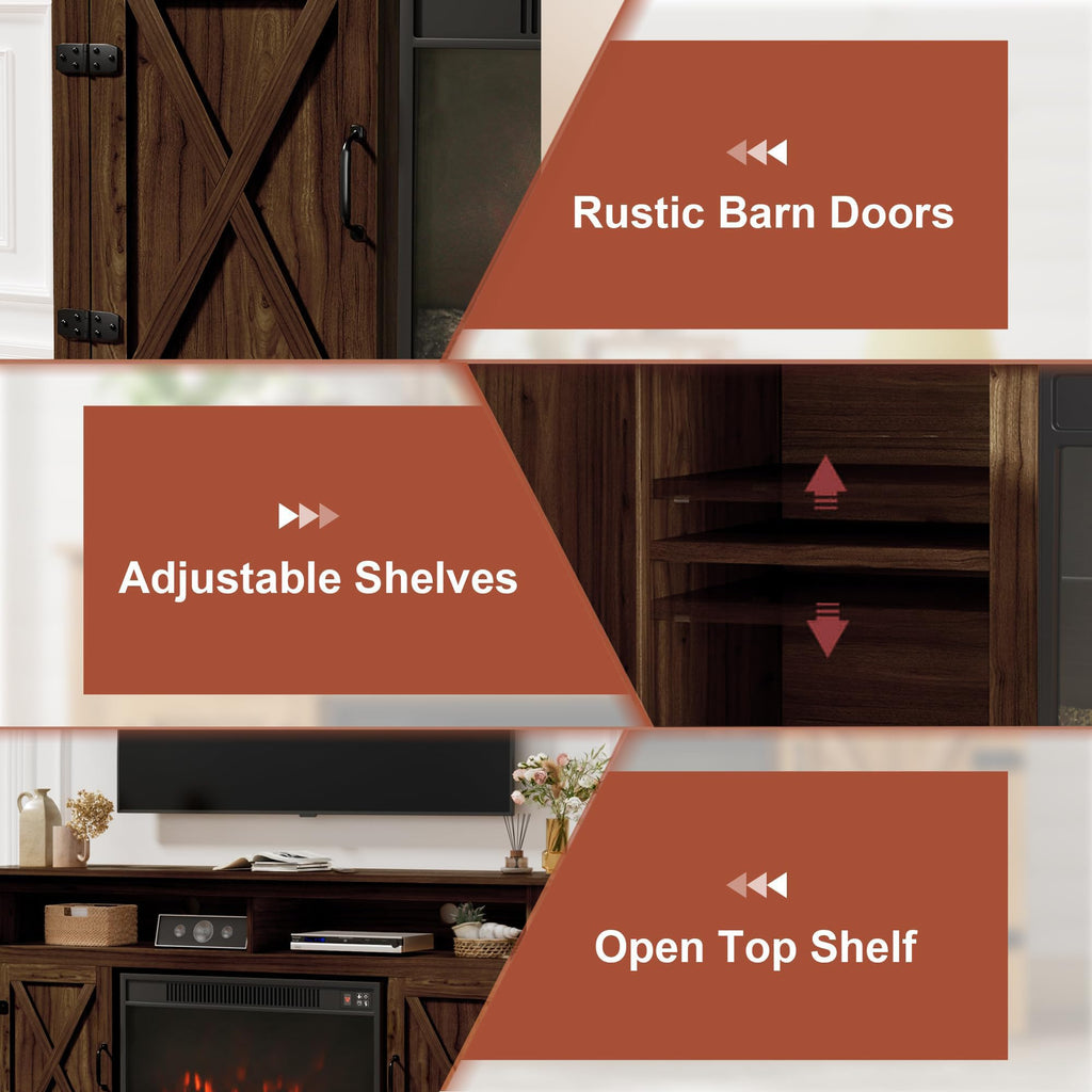 Farmhouse for TVs Up to 65 Inch Highboy Entertainment Center with Open Storage and Side Cabinets Rustic Media Console