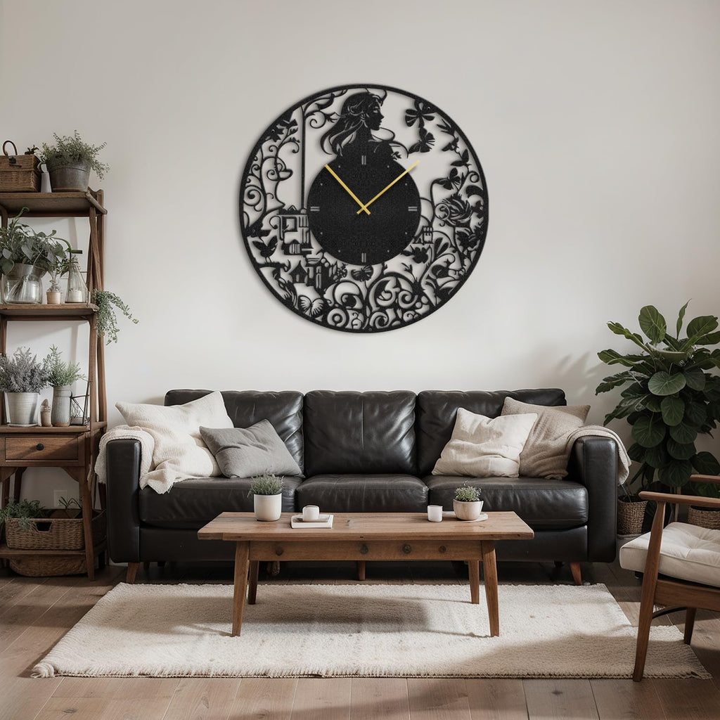 Metal Wall Clock Wall Art Decor, Victorian Silhouette Wall Sculpture Clock Silent Battery Operated Hangings Home
