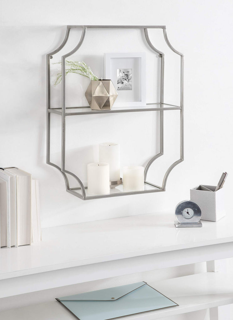 Ciel Glam Geometric Wall Shelf, 18 x 24, Silver, Decorative Shelves for Storage and Display