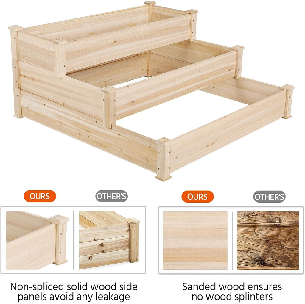 3 Tier 47 x 47 x 22in Raised Garden Bed Horticulture Outdoor Elevated Flower Box Tiered Garden Bed Wooden Vegetables