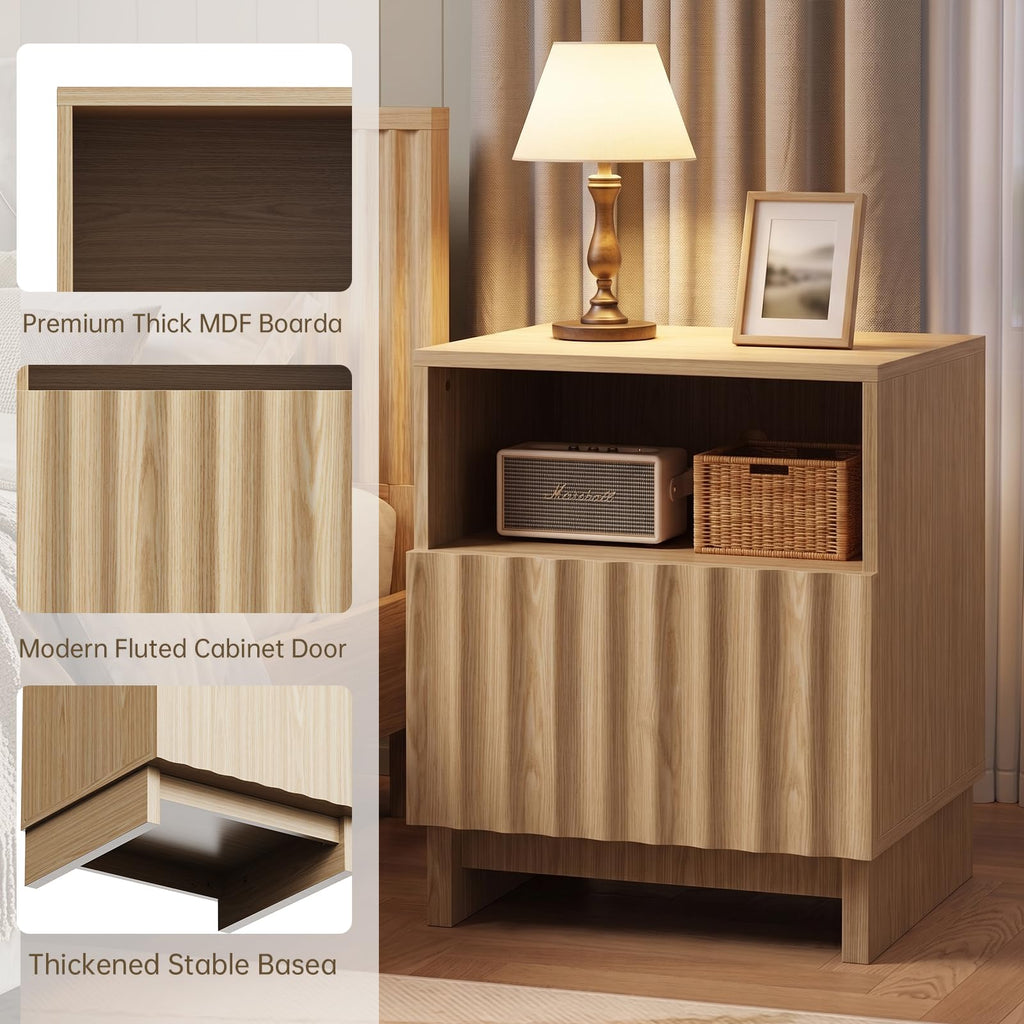 22" H Modern Fluted Nightstand, Natural Oak