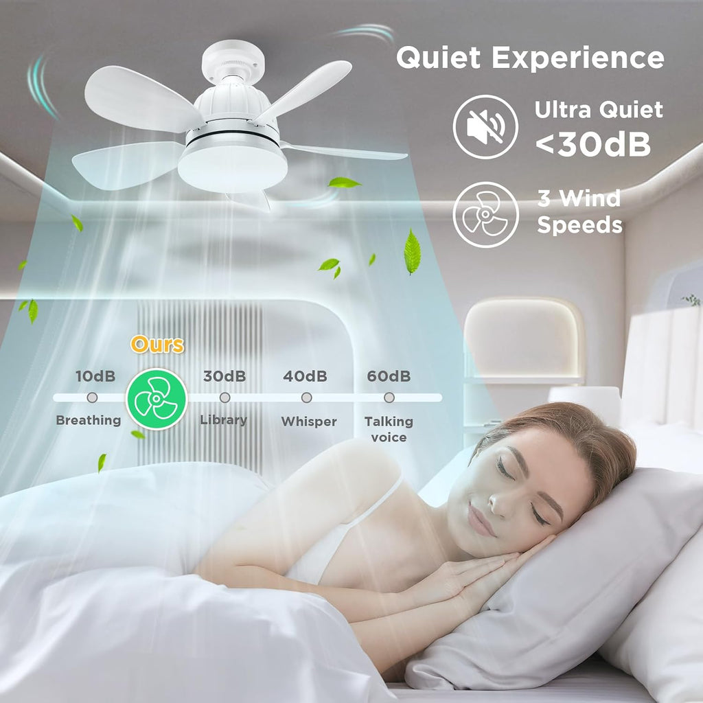 Socket Fan Light with Remote: 18'' Small Ceiling Fans with Lights, 2000 Lumens Dimmable Led Bulb, 3 Colors 3000K-6500K, Easy Install Screw in E26 Base for Bedroom Living Room Kitchen Garage A101-B0DM17J82H