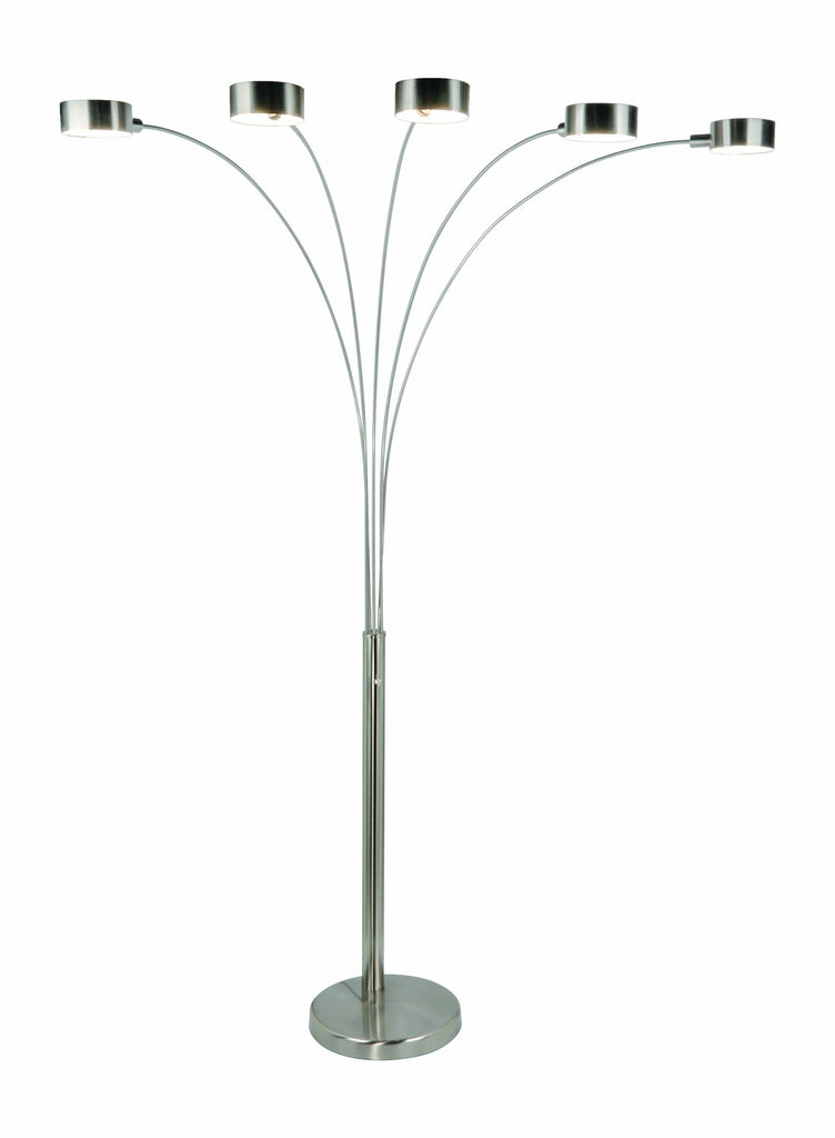 Inspired Arco Style Micah - 5 Arc Floor Lamp w/Dimmer Switch, 360 Degree Rotatable Shades - Bright & Attractive, Brushed Steel