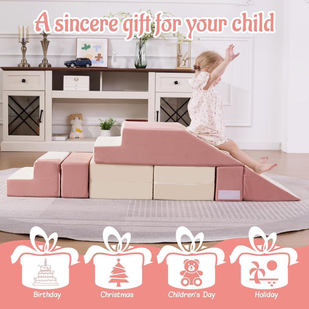 Toddler Foam Climbing Blocks|Modular Kids Soft Play Couch Sofa with 2 Ottomans Indoor,Baby Crawling & Sliding