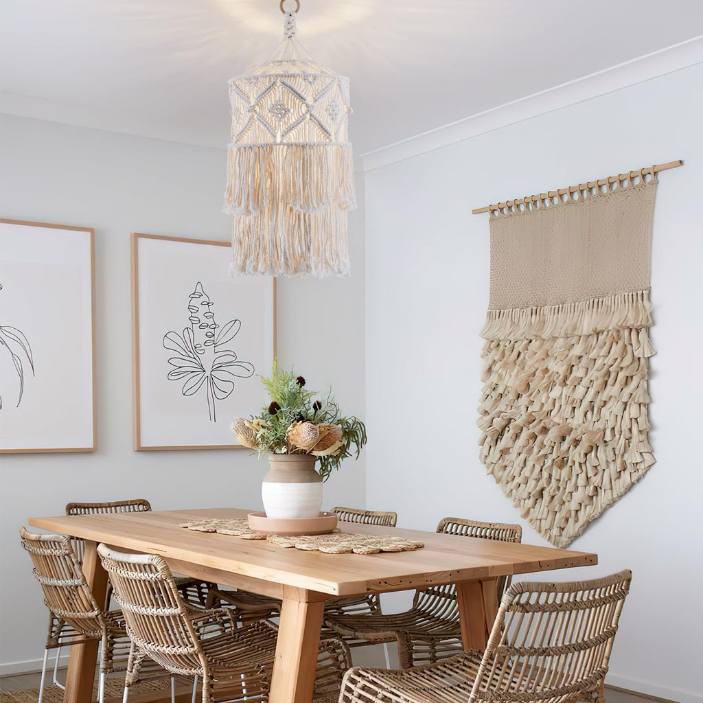 Boho Plug in Pendant Light, Handmade Macrame Hanging Lamp Shade