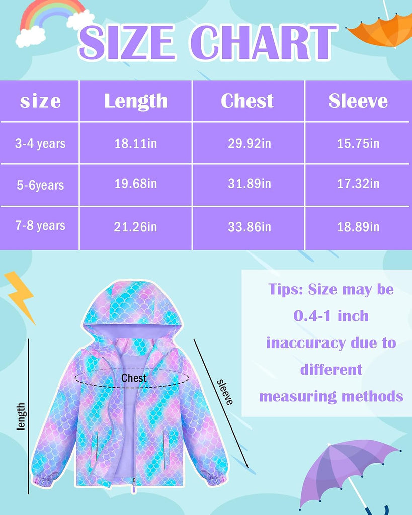 Girls Rain Jacket Waterproof Hooded Fleece Lined Raincoat Lightweight Windbreakers Kids Toddler Girls Spring Jacket