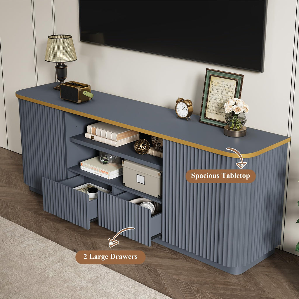 70"Fluted TV Stand for TVs Up to 80", Modern Entertainment Center with Curved Profile Design, TV Console with Drawer