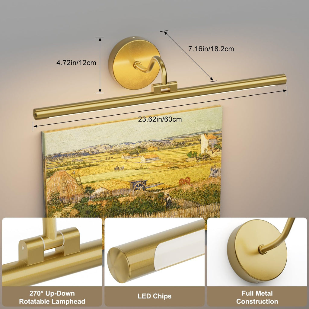 Hard-Wired LED Picture Lights for Paintings 3CCT Dimmable Long Art Lights for Paintings Gold Gallery Light