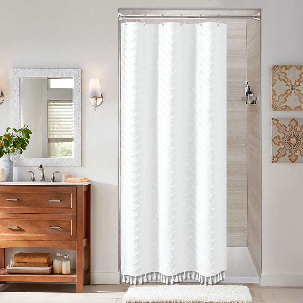 Stall Boho Farmhouse Shower Curtain Tufted Chevron 36"x72" White