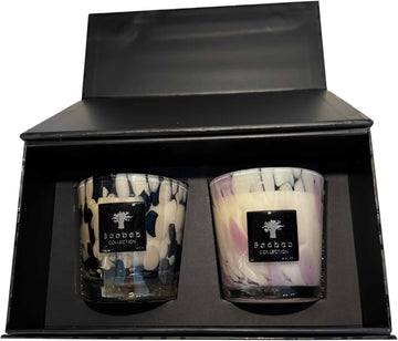 Black and White Pearls Luxury Scented Candle Gift Set, 2 Max 08 Candles in Gold and White Gift Box - Set of 2