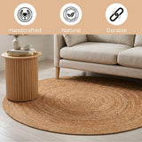 WeWove Handcrafted Jute Braided Rug 6 Feet Round - 100% Natural Jute Area Rug - Rustic Farmhouse Boh