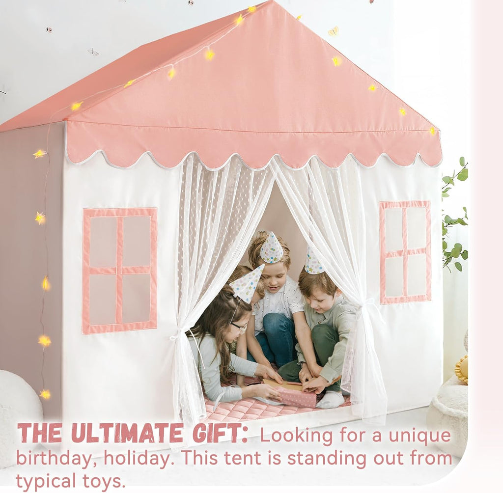 Kids Play Tent with Mat, Princess Castle Playhouse Tent for Girls