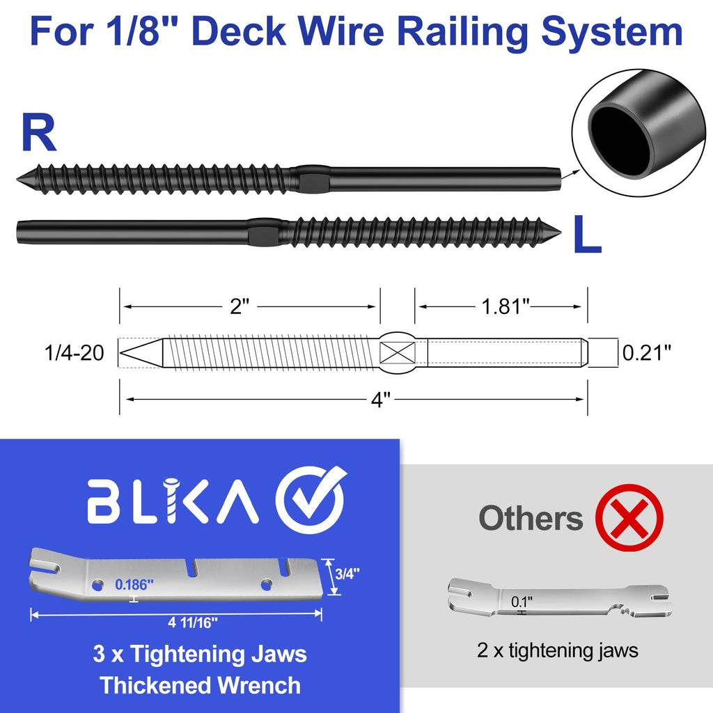 120 Pack 1/8" Black Cable Railing Kit Left &Right Swage Lag Screws