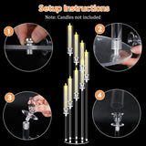 2 Sets 8 Arms 50" Tall Acrylic Candelabra Centerpieces,Clear Candle Holder, Floor Candlestick Holders with Lampshade