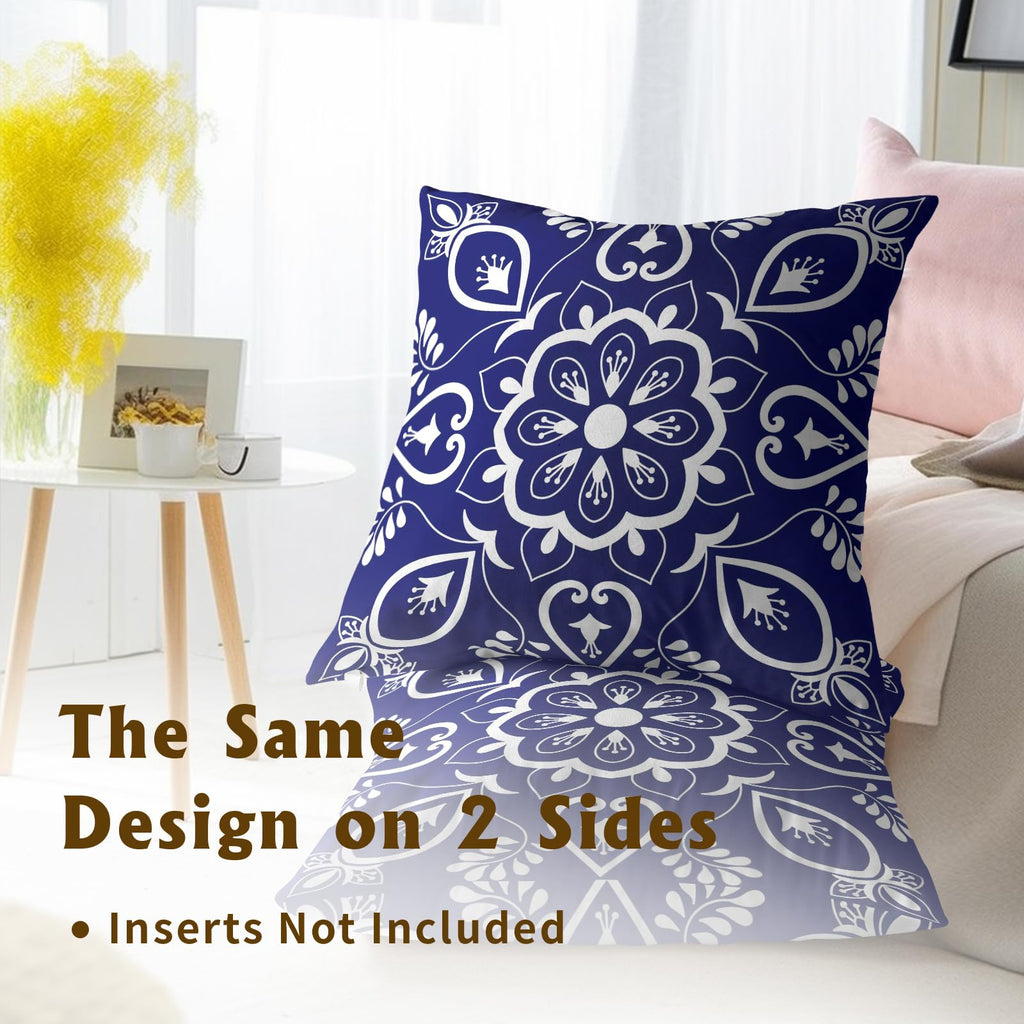 Mexican Talavera Throw Pillow Covers Blue Moroccan Square Pillowcases Cushion Cover 18x18 Inch for Room Sofa Chair