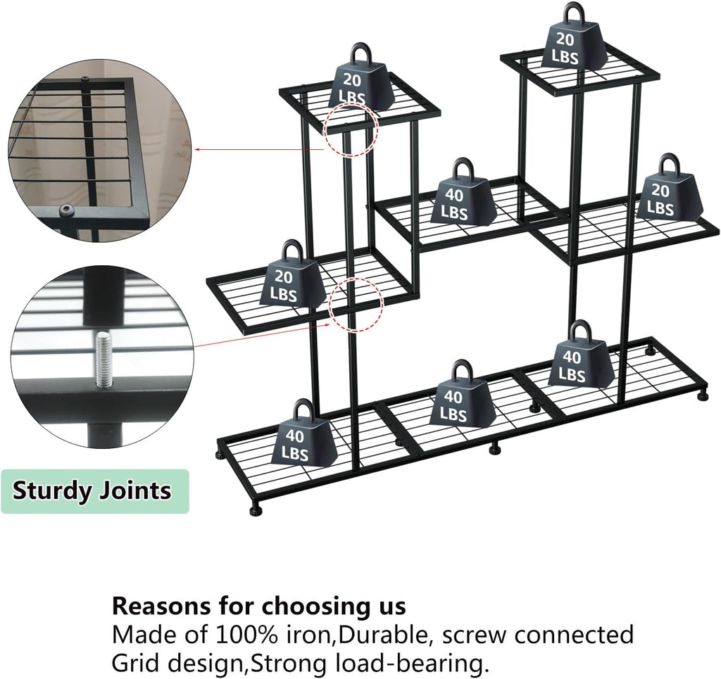 Metal Plant Stand, 5 Tiers Multifunctional Plant Stands for Indoor Plants, Decorative Black Steel Plant Shelf for