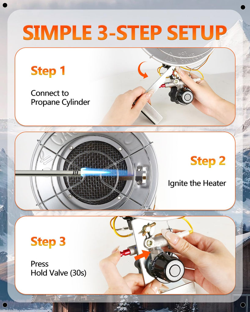 Double Tank Top Propane Outdoor Heater, 30, 000 BTU Propane Radiant Heater with 3 Heating Modes, Shut-off Valve and
