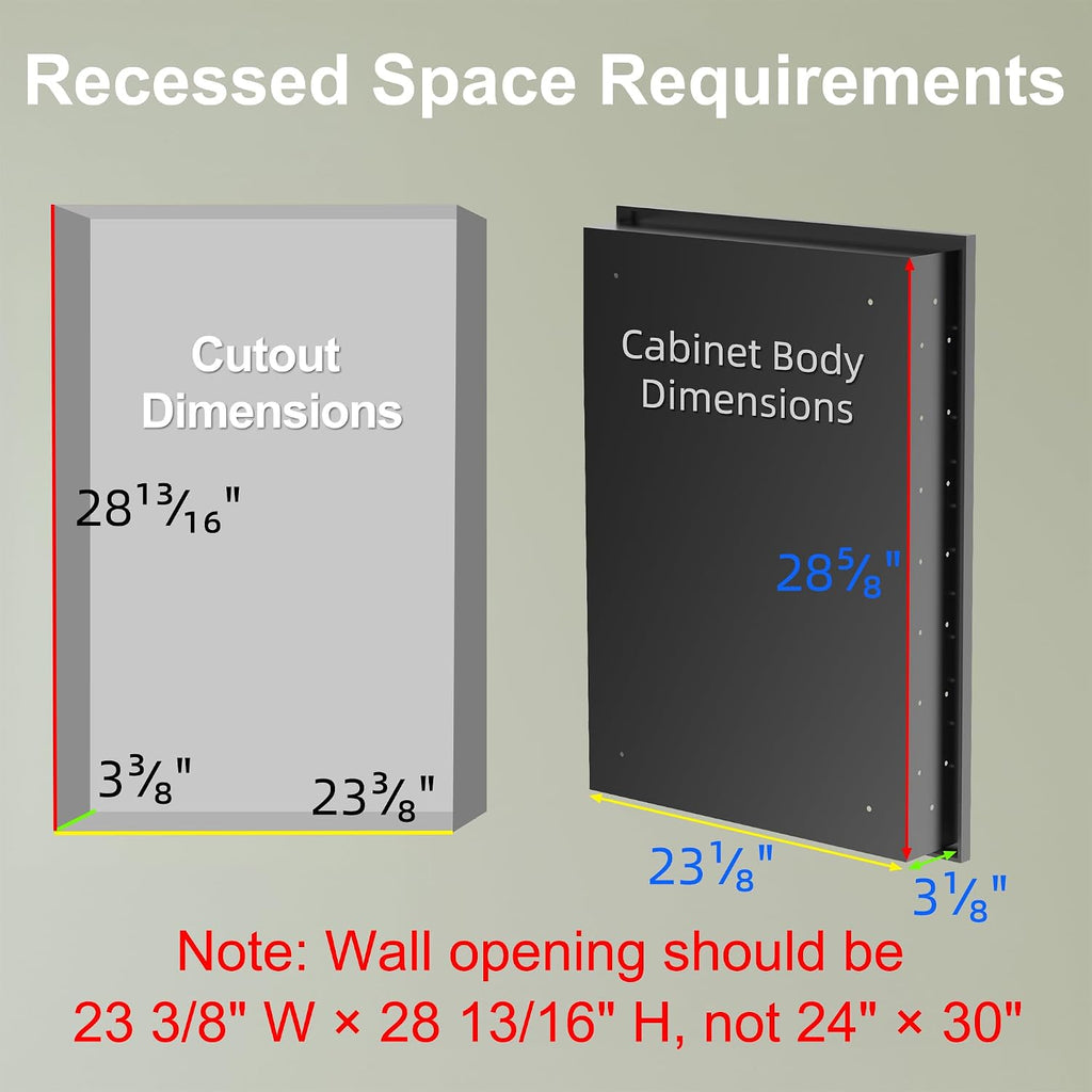 24 x 30 Inch Framed Medicine Cabinet Mirror, Recessed/Wall Mounted | Fully Assembled, Fits 23-3/8 x 28-13/16 Inch
