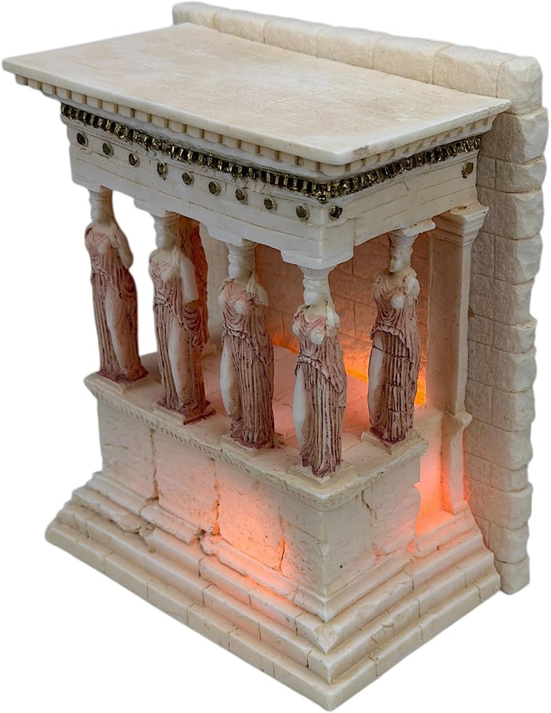 Caryatid Porch - Erechtheion Lamp Statue, Handmade Greek Cast Alabaster Architectural Sculpture, 6.7 in