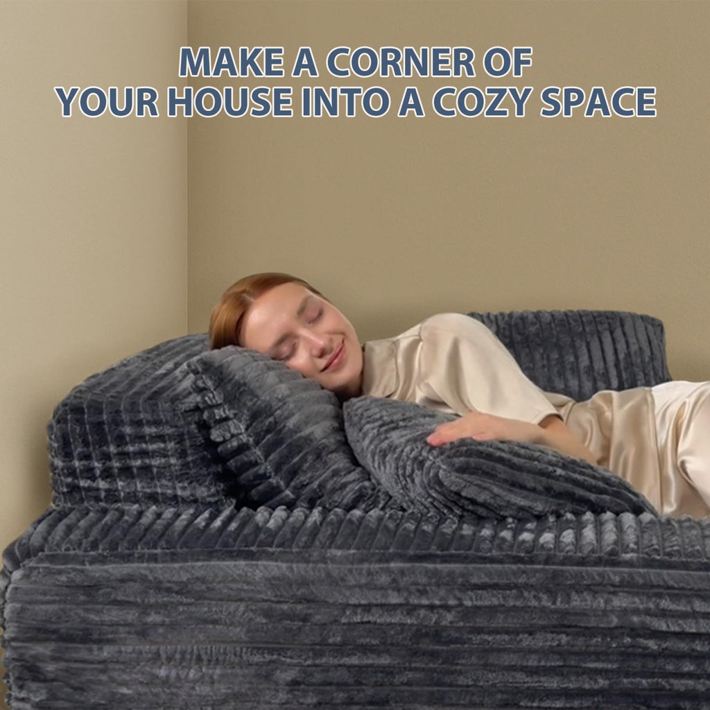 63'' Boneless Chaise Lounge Chair Indoor, Comfy Oversized Chair, Corduroy Upholstered Fluffy Cloud Couch, Deep Seat