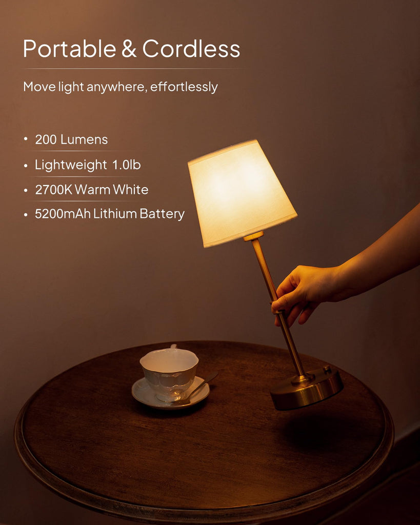 Cordless Table Lamp Rechargeable: Fast Charging & Long Lasting - 2700K Warm Light Samll Vintage Gold Lamps for Women