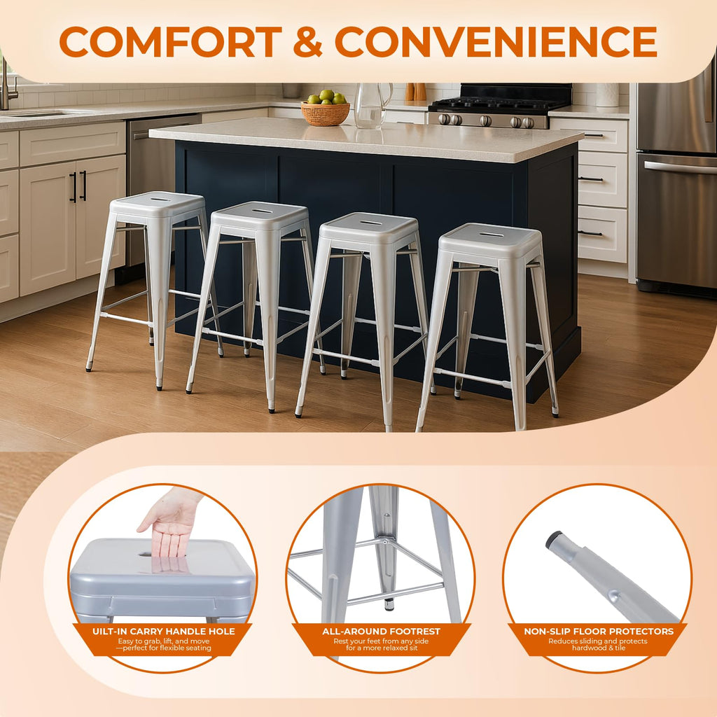 Moonlight Silver Metal Bar Stools Set of 2, 30"