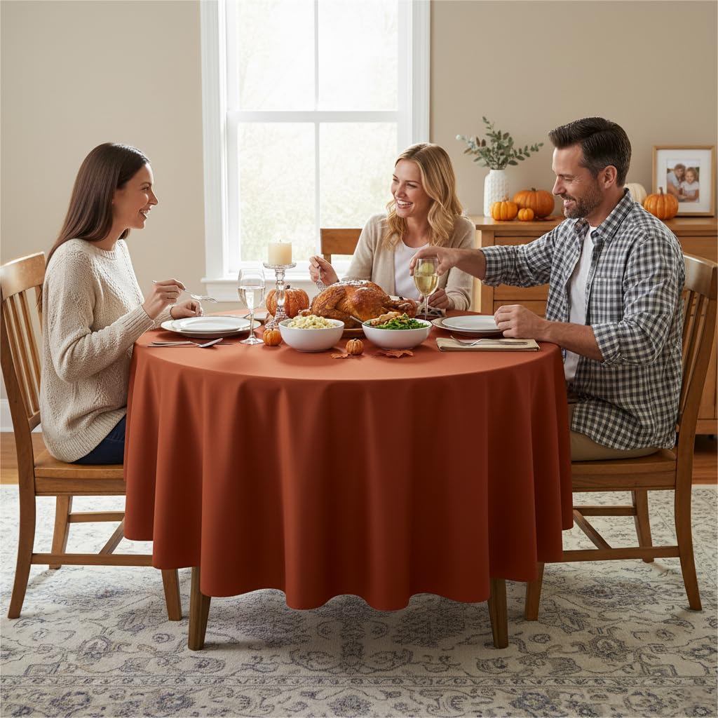 Thanksgiving Round Tablecloth - 90 Inch Burnt Orange