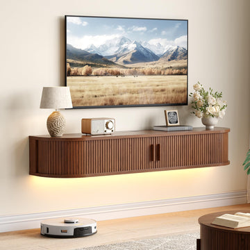 55" Floating TV Stand, Wall Mounted Entertainment Center Walnut