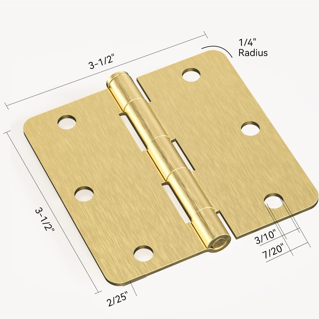 Door Hinges Satin Brass - 3 Pack Gold Door Hinges 3.5 Inch Rounded Interior Door Hinge with 1/4" Radius - 3 1/2