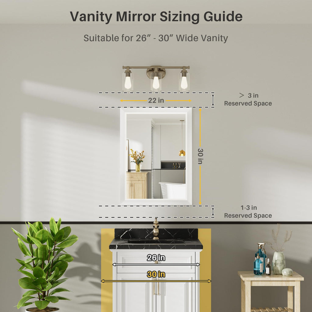 Bathroom Wall Mirror, White Metal Frame, 48x30 Inch