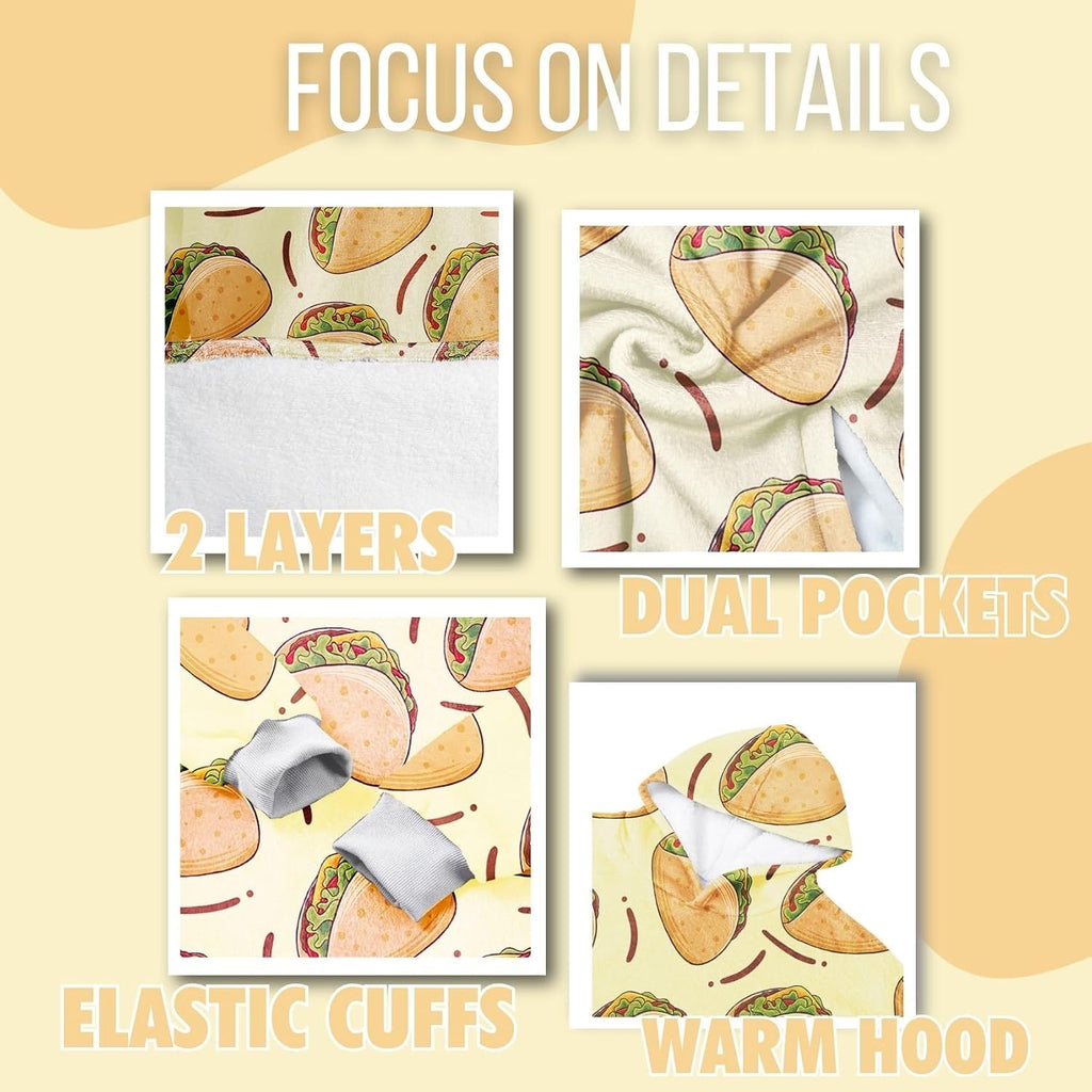 Taco Gifts, Taco Themed Wearable Flannel Blanket Hoodie, Oversized Flannel Hooded Blanket Sweatshirt, One Size