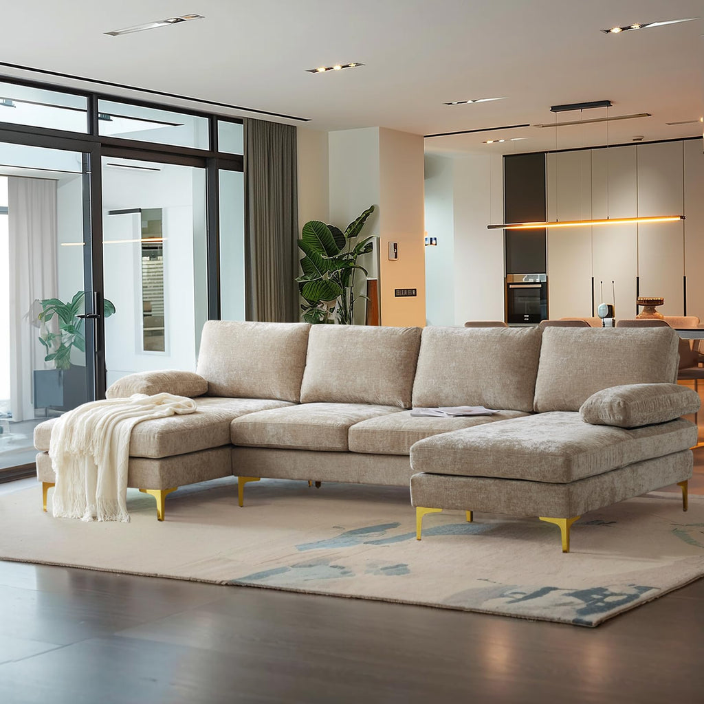 110" Large U-Shape Sectional Sofa Couch with 51" D Double Chaise, Modern Sectional Couch Set with Soft 5.9"