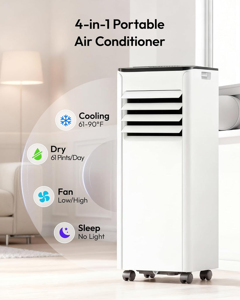 8,000 BTU Portable Air Conditioners, 4-in-1 Portable AC Unit Cools Up to 350 Sq.Ft, with Cool, Fan, Dehumidifier