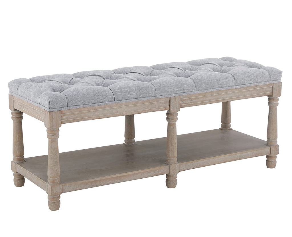 Shoe Rack Bench Storage Vintage Bedroom Padded Bench Seat End of Bed, Fabric Tufted Farmhouse French Entryway Bench