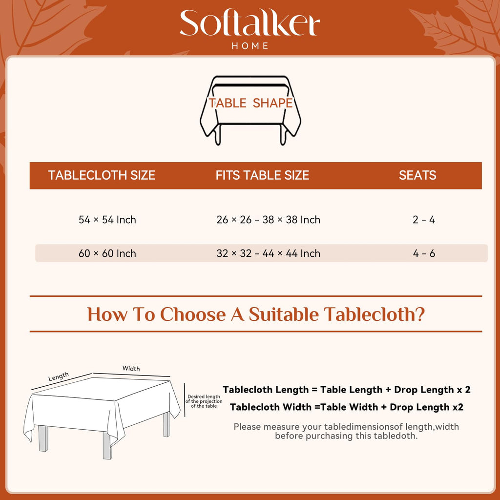 Fall Jacquard Square Tablecloth, 60 x 60 Inch Burnt Orange