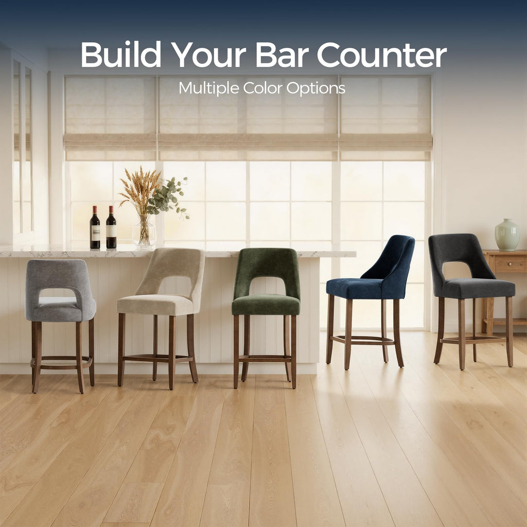 Bar Stools Set of 4, Upholstered Counter Height Bar Stools, Modern Counter Stools with Wood Legs Island Dining Room