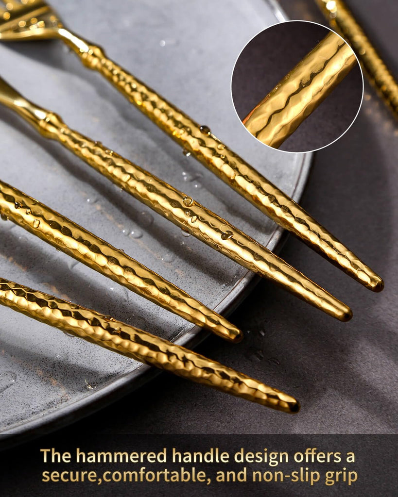 20-Piece Hammered Gold Silverware Set,18/10 Stainless Steel Forging Heavy Duty Cutlery Set for 4, Luxury Unique