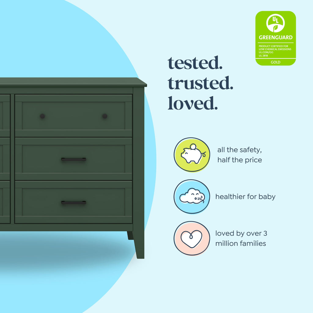 Beau 6-Drawer Baby Dresser, GREENGUARD Gold Certified, Forest Green